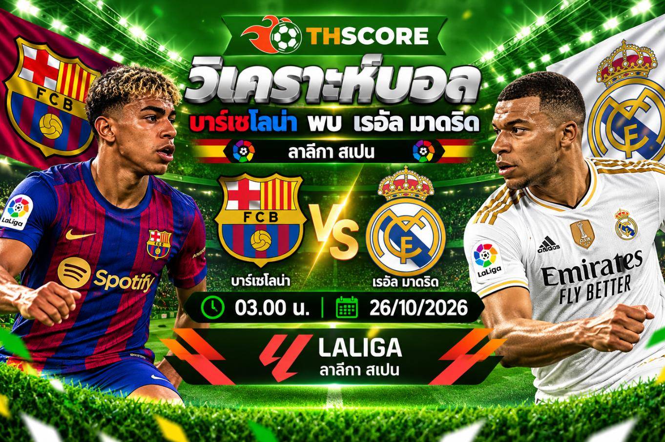 วิเคราะห์บอล บาร์เซโลน่า พบ เรอัล มาดริด 03.00 น. 26/10/ 2026 – ลาลีกา สเปน